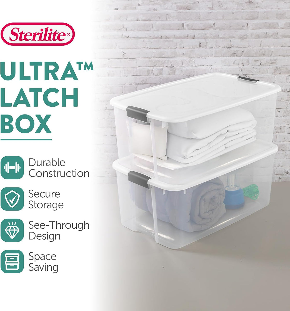 Sterilite Ultra Latch Box with Lids for Home and Office, 116 Quart, 4-Pack