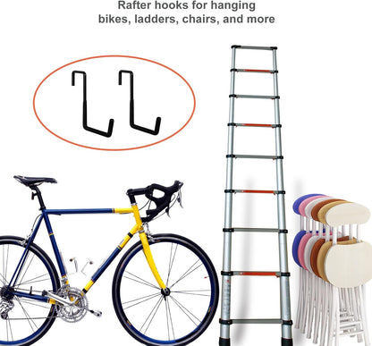 4 Pcs Rafter Hooks, Upgraded Fence Hangers, Heavy Duty Bike Hanger for Garage, Ladder Hook, Black Large S Hooks for Hanging Hose, Plants, Chairs, Bikes, Ladders, Cords and More