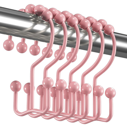 Titanker Shower Curtain Hooks Rings, Rust Resistant Metal Double Glide Shower Hooks Rings for Bathroom Shower Rods Curtains, Set of 12 Hooks - Nickel
