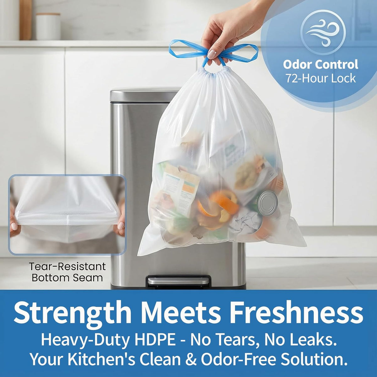 Small Trash Bags 4 Gallon Drawstring,1.1 Mil,Unscented,120 Count