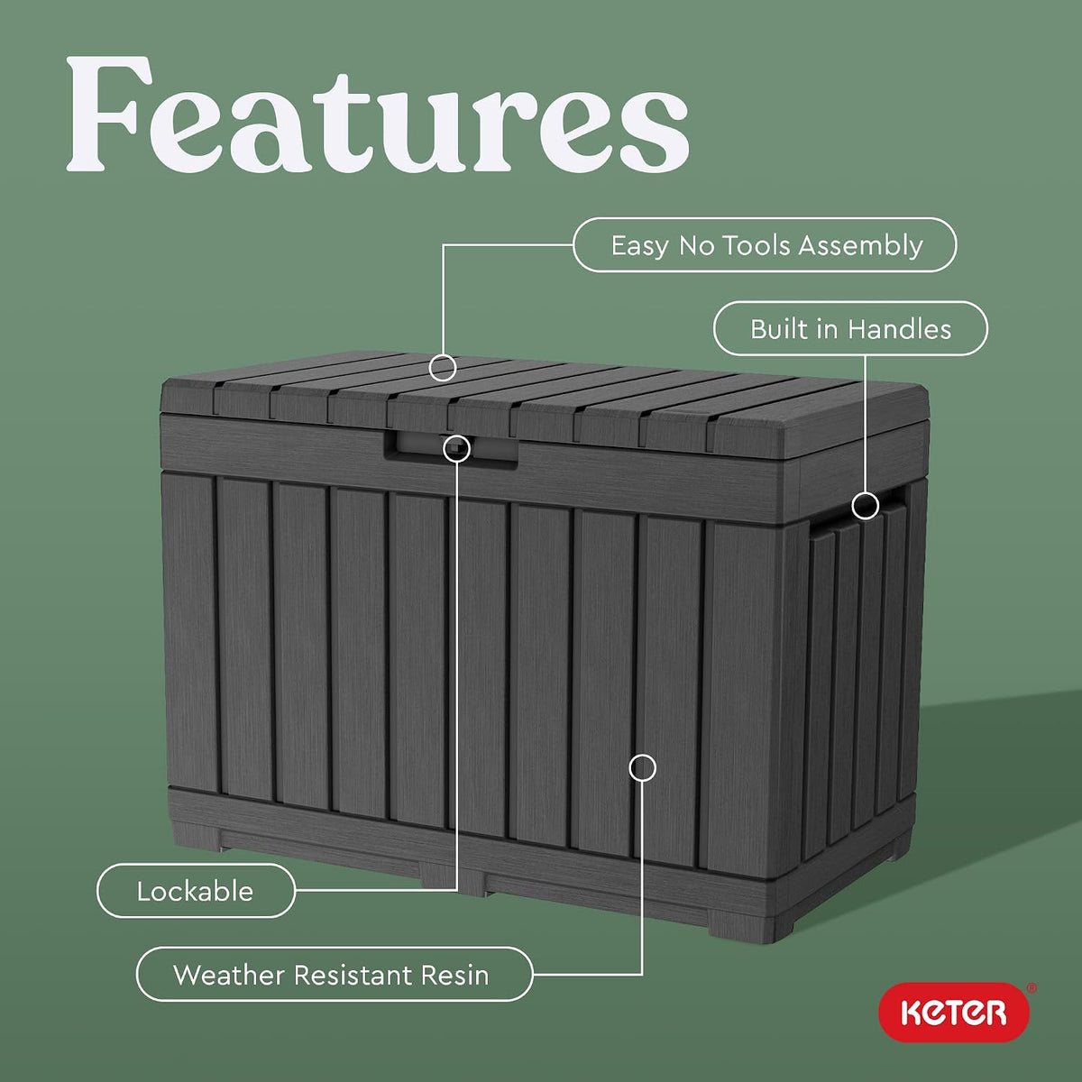 Keter Kentwood 50 Gal Outdoor Storage Box and Patio Side Table