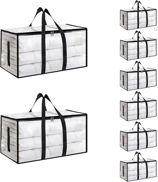 Moving Bags Extra Large 8 Pack - Heavy Duty Storage Totes with Wrap-Around Handles & Reinforced Zippers - Foldable Moving Box Alternative, Water-Resistant for Dorm, Closet & Under Bed Storage (Clear)