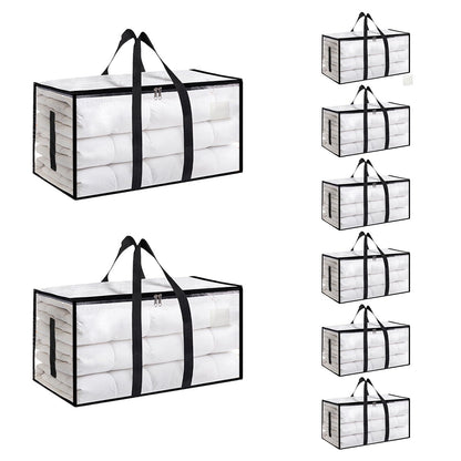 Moving Bags Extra Large 8 Pack - Heavy Duty Storage Totes with Wrap-Around Handles & Reinforced Zippers - Foldable Moving Box Alternative, Water-Resistant for Dorm, Closet & Under Bed Storage (Clear)