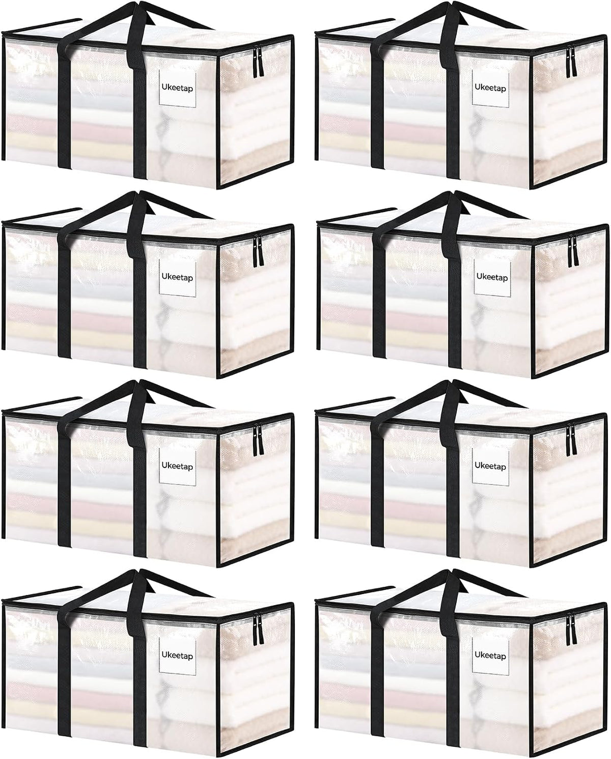 ukeetap 8 Pack Extra Large Clothes Storage Bins with Lids, Clear