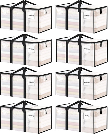 ukeetap 8 Pack Extra Large Clothes Storage Bins with Lids, Clear