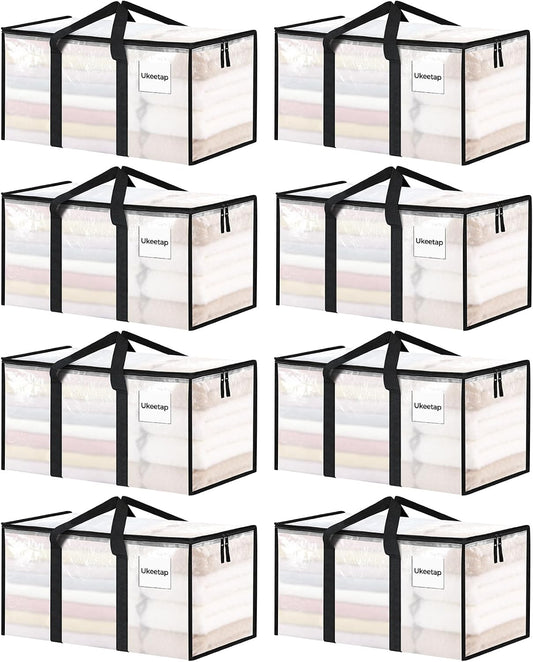 ukeetap 8 Pack Extra Large Clothes Storage Bins with Lids, Clear