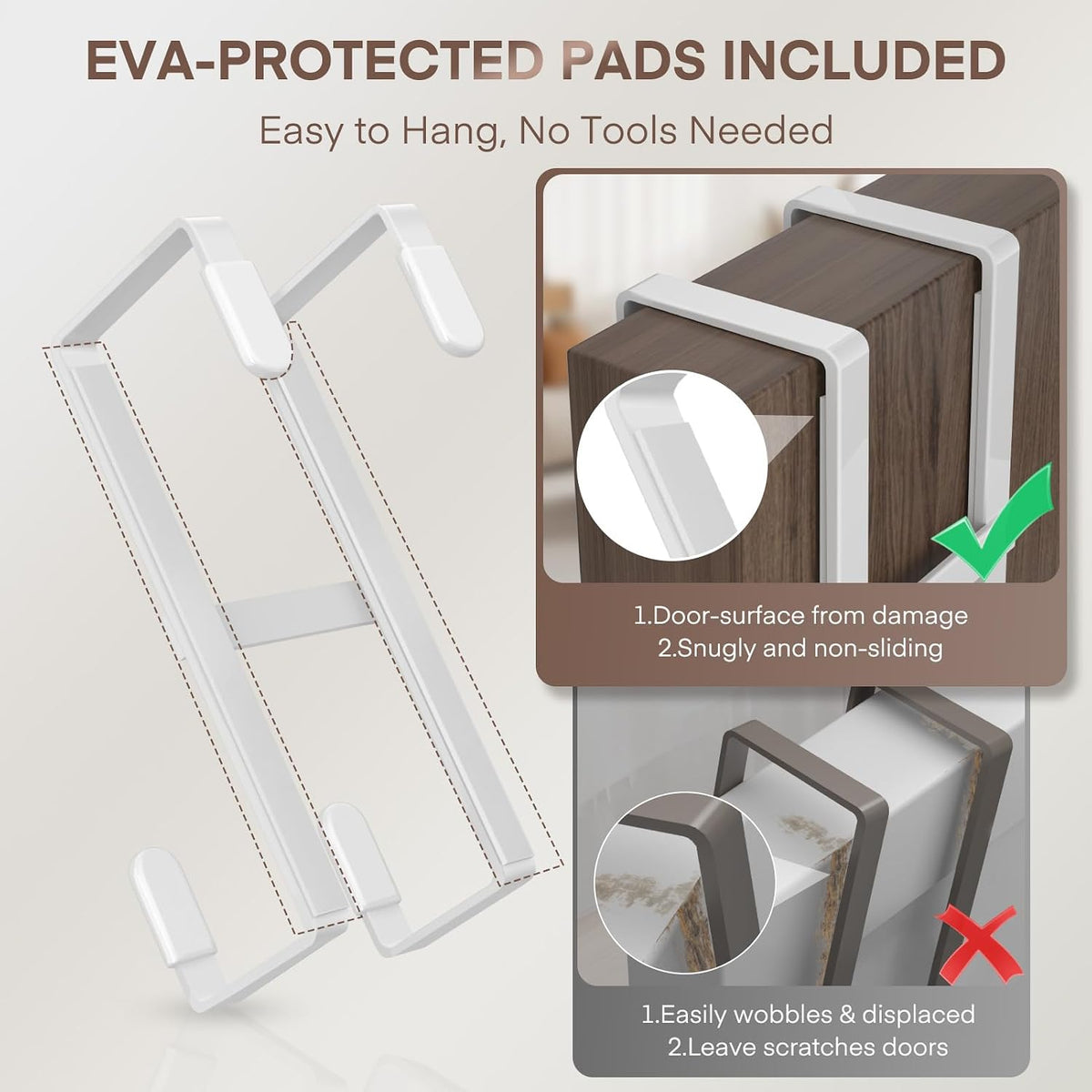 FYY Over The Door Hooks, 2 Packs Double Sided-Hanger Fits Door 1-7/8"White