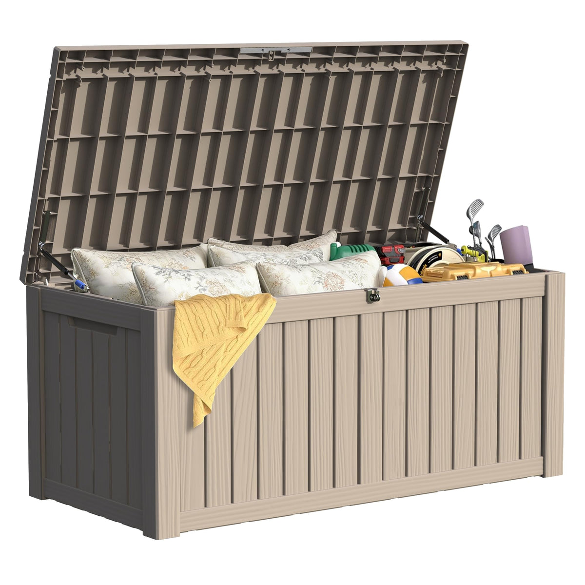 300 Gallon Resin Deck Box Waterproof Outdoor Storage Box for Patio Furniture Pool Accessories Indoor Storage for Cushion Garden Tools, Grey