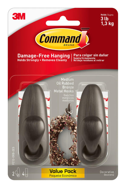 Command Forever Classic Large Metal Hooks, Damage Free Decorating, 2 Hooks