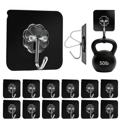 DDMY Adhesive Wall Hooks Heavy Duty 50LB Clear Hook 24 Pack for Hanging