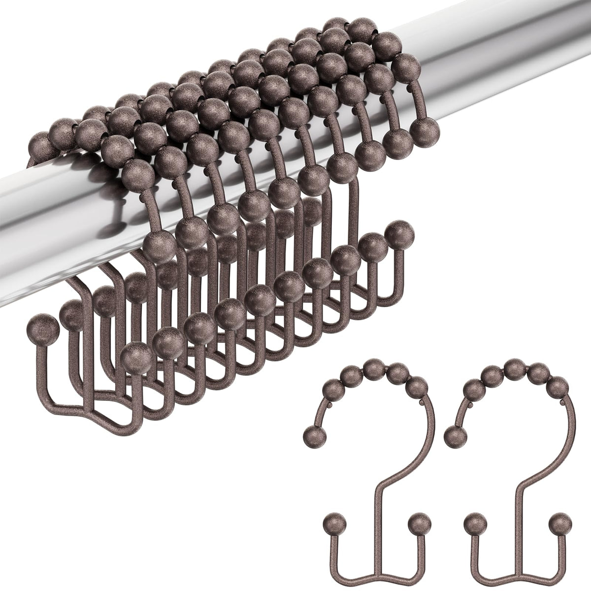 Amazer Shower Curtain Hooks, Decorative Rust Proof Stainless Steel Shower Curtain Hooks for Bathroom Shower Rods Set of 12, Polished Nickel