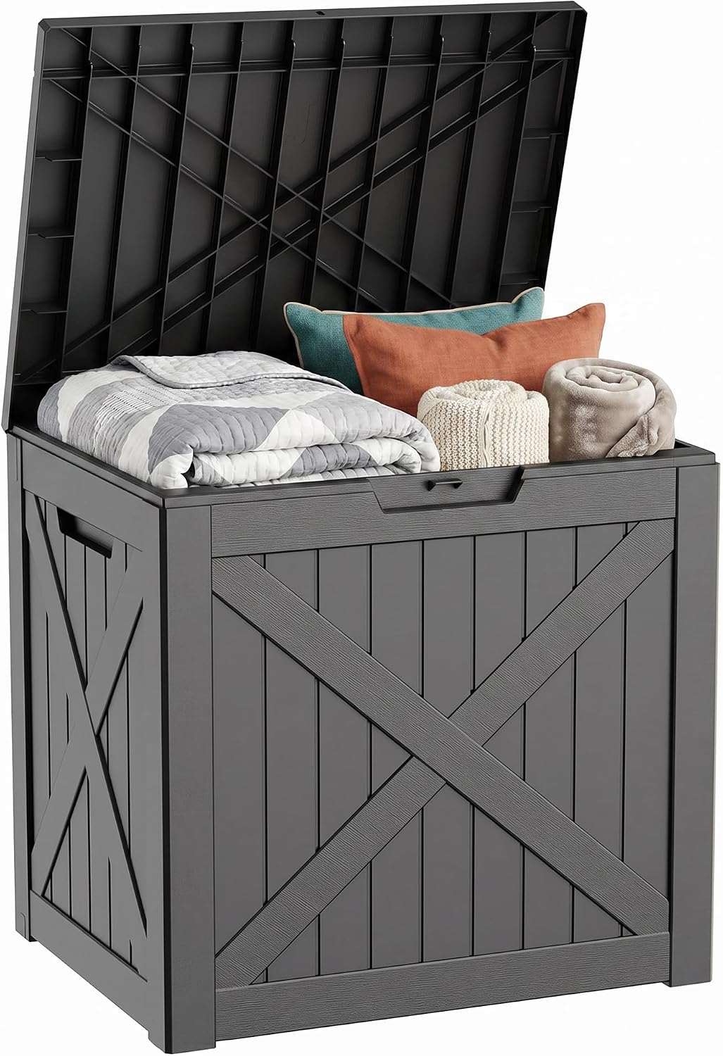 35 Gallon Outdoor Deck Box Lockable Waterproof Storage Black
