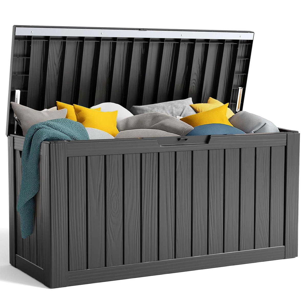 PatioZen 150 Gallon Resin Deck Box, Lockable Patio Outdoor Storage Box for Furniture, Garden Tools and Tools Storage, Waterproof Outside Storage Boxes - Black