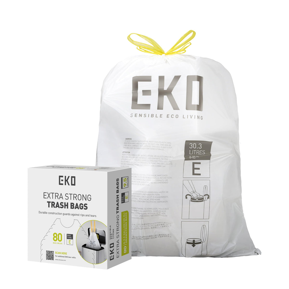EKO 20 Gallon Extra-Strong XL Tall Kitchen Trash Bags, Code G, 110 ct