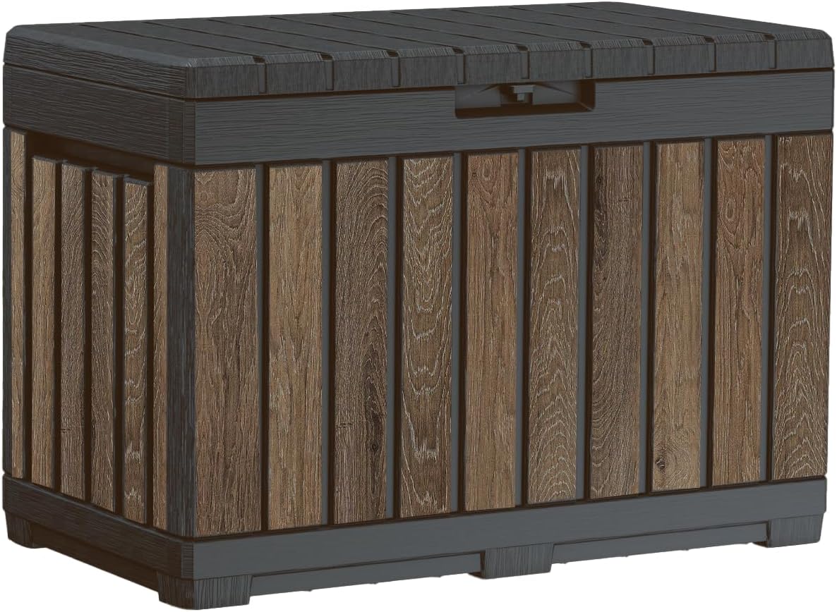 Keter Premium Everwood 50 Gal Outdoor Storage Box and Patio Side Table