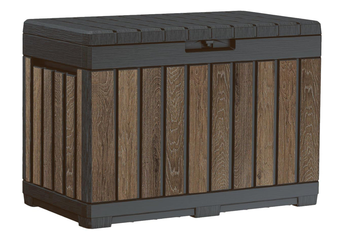 Keter Premium Everwood 50 Gal Outdoor Storage Box and Patio Side Table