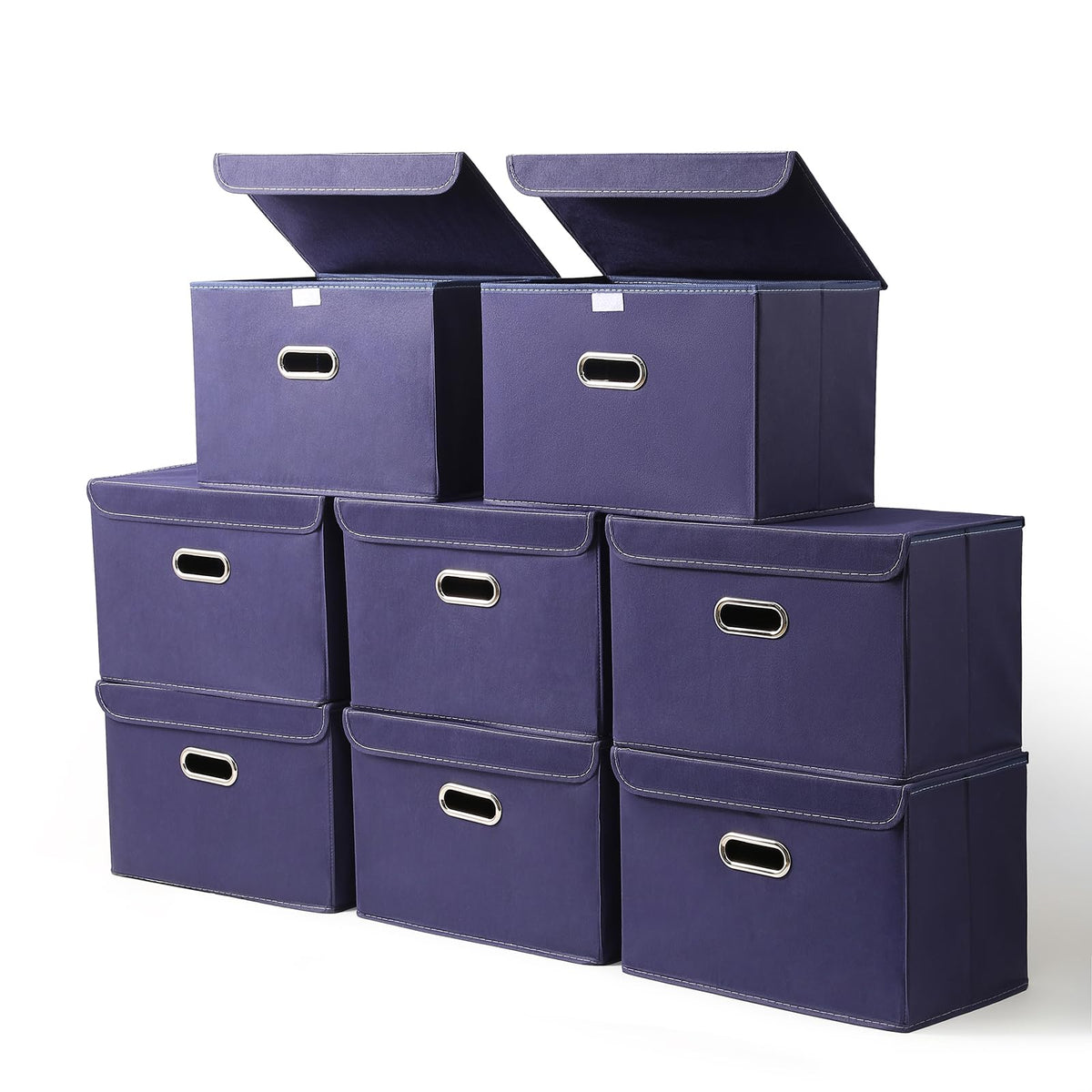 STOREONE Fabric Storage Cube Bins Foldable Organizer Container Collapsible Basket with Lids and Metal Handles, for Home, Bedroom, Closet (Black, 3 Pcs)