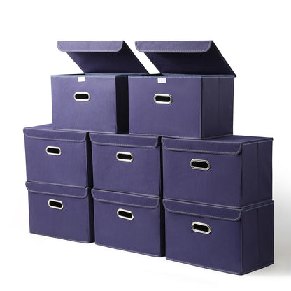 STOREONE Fabric Storage Cube Bins Foldable Organizer Container Collapsible Basket with Lids and Metal Handles, for Home, Bedroom, Closet (Black, 3 Pcs)