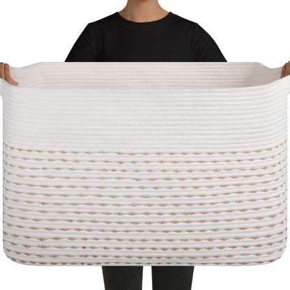 OIAHOMY 75L Large Blanket Basket Woven Cotton Rope Storage Basket Brown