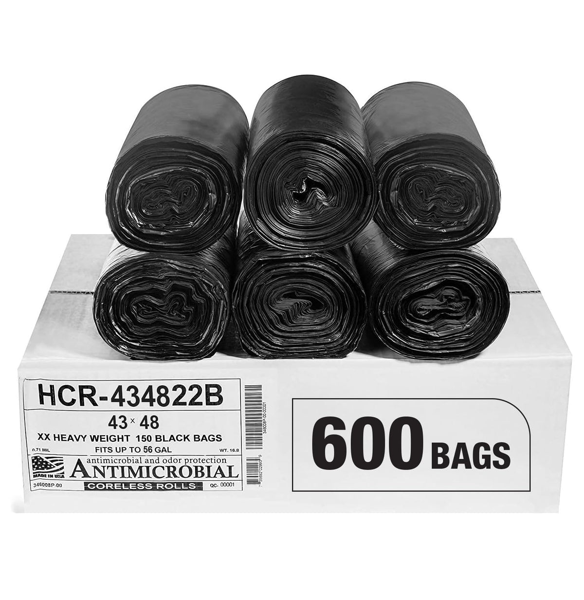 Aluf Plastics 60 Gal Black Trash Bags, 22 Micron (EQ.), 38" x 60" (150 Pk)