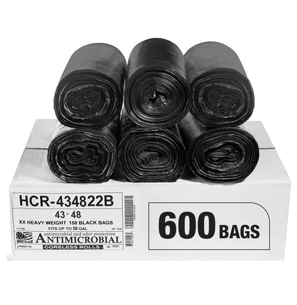 Aluf Plastics 60 Gal Black Trash Bags, 22 Micron (EQ.), 38" x 60" (150 Pk)