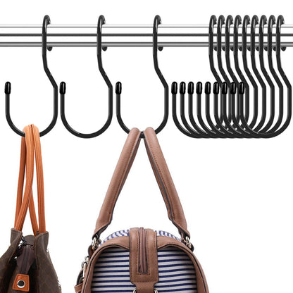 Purse Hanger for Closet, Unique Twist Design Bag Hanger Purse Hooks, 5 inch Large Size Closet Rod Hooks for Hanging Bags, Purses, Handbags, Belts, Scarves, Hats,Clothes, Pans and Pots (12 Pack Black)