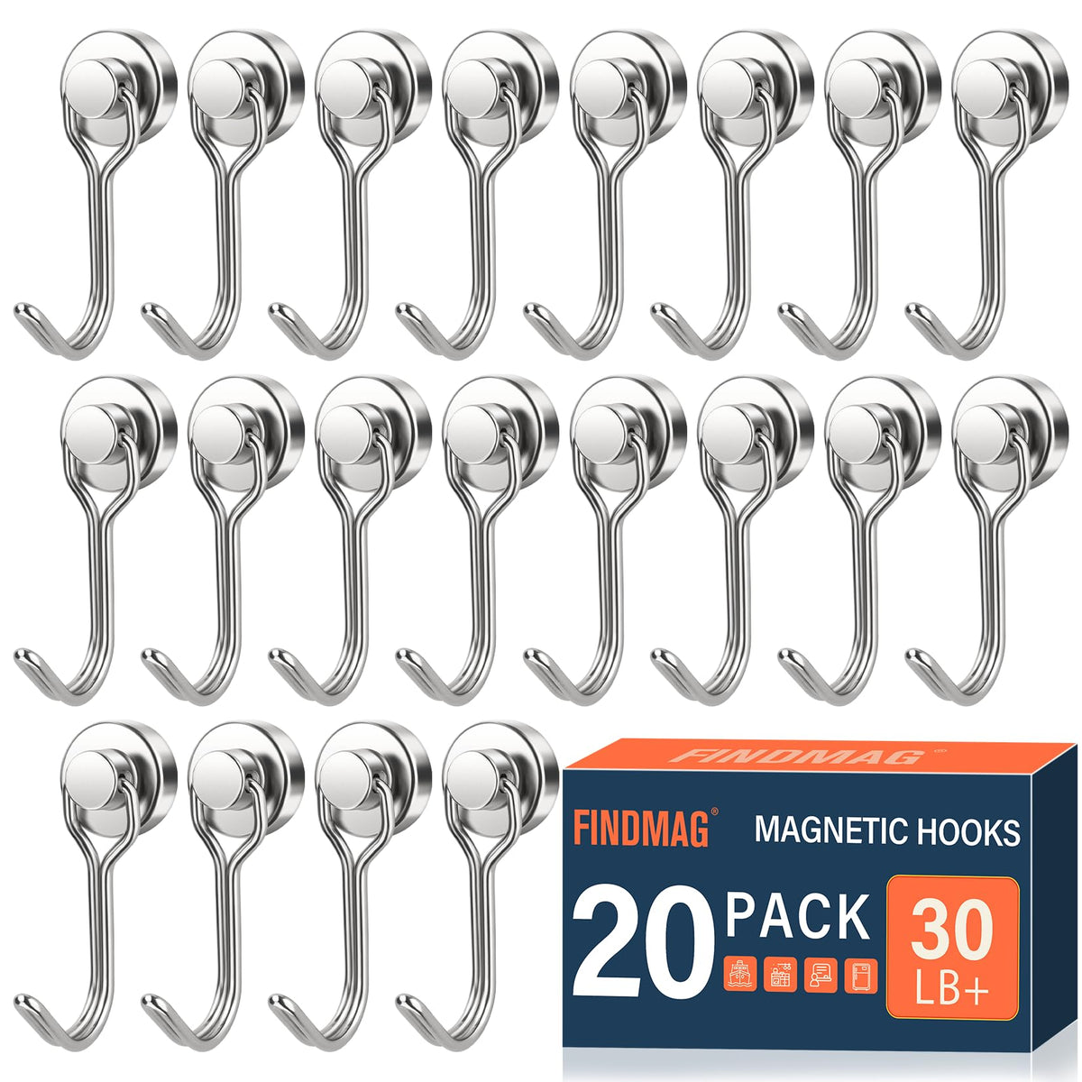 FINDMAG Magnetic Hooks for Cruise Cabins, 6 Pack 30 LB+ Magnet Hooks
