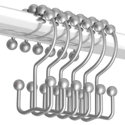 Titanker Shower Curtain Hooks Rings, Rust Resistant Metal Double Glide Shower Hooks Rings for Bathroom Shower Rods Curtains, Set of 12 Hooks - Nickel