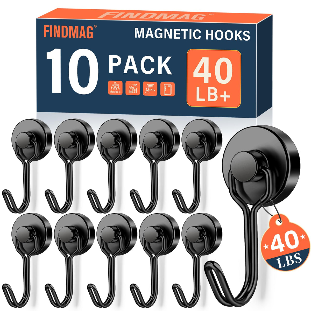 FINDMAG Magnetic Hooks for Cruise Cabins, 6 Pack 30 LB+ Magnet Hooks