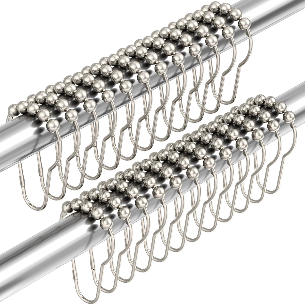 Amazer Shower Curtain Hooks, Decorative Rust Proof Stainless Steel Shower Curtain Hooks for Bathroom Shower Rods Set of 12, Polished Nickel