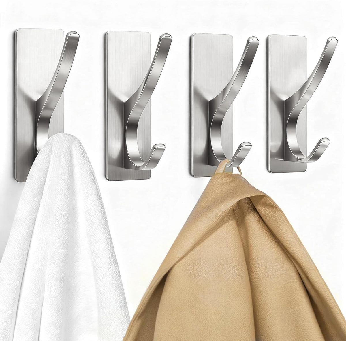 pickpiff Brush Nickel Self-Adhesive Hook, 13LB Hanger for Coat/Towel, 4 Pcs