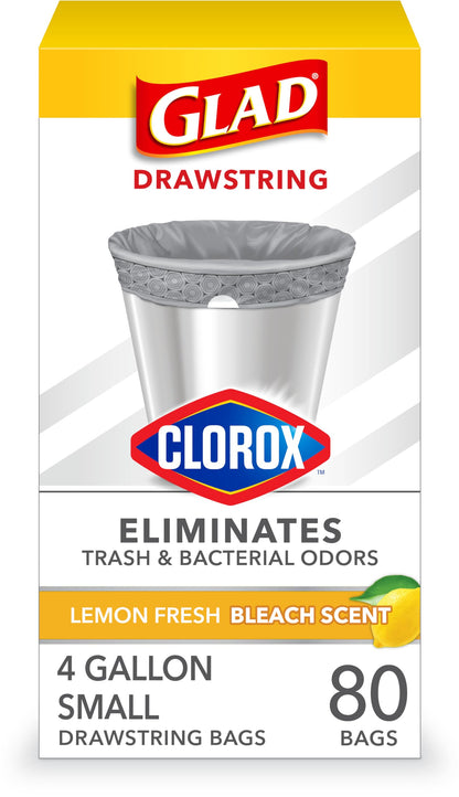 Glad Small Trash Bags, Great for Office, Bathrooms and Bedroom Bins, Beachside Breeze Scented Garbage Bags, Odor Resistant with Drawstring, Febreze Freshness, 4 Gallon Trash Bags, 80 Count