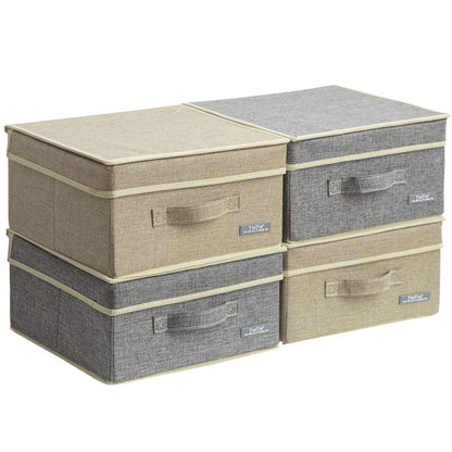 YueYue Fabric Storage Bins with Lids Small 4 Pack, Linen Foldable Storage Box with lids 4 Color Set 12.4in/12in/6.7in
