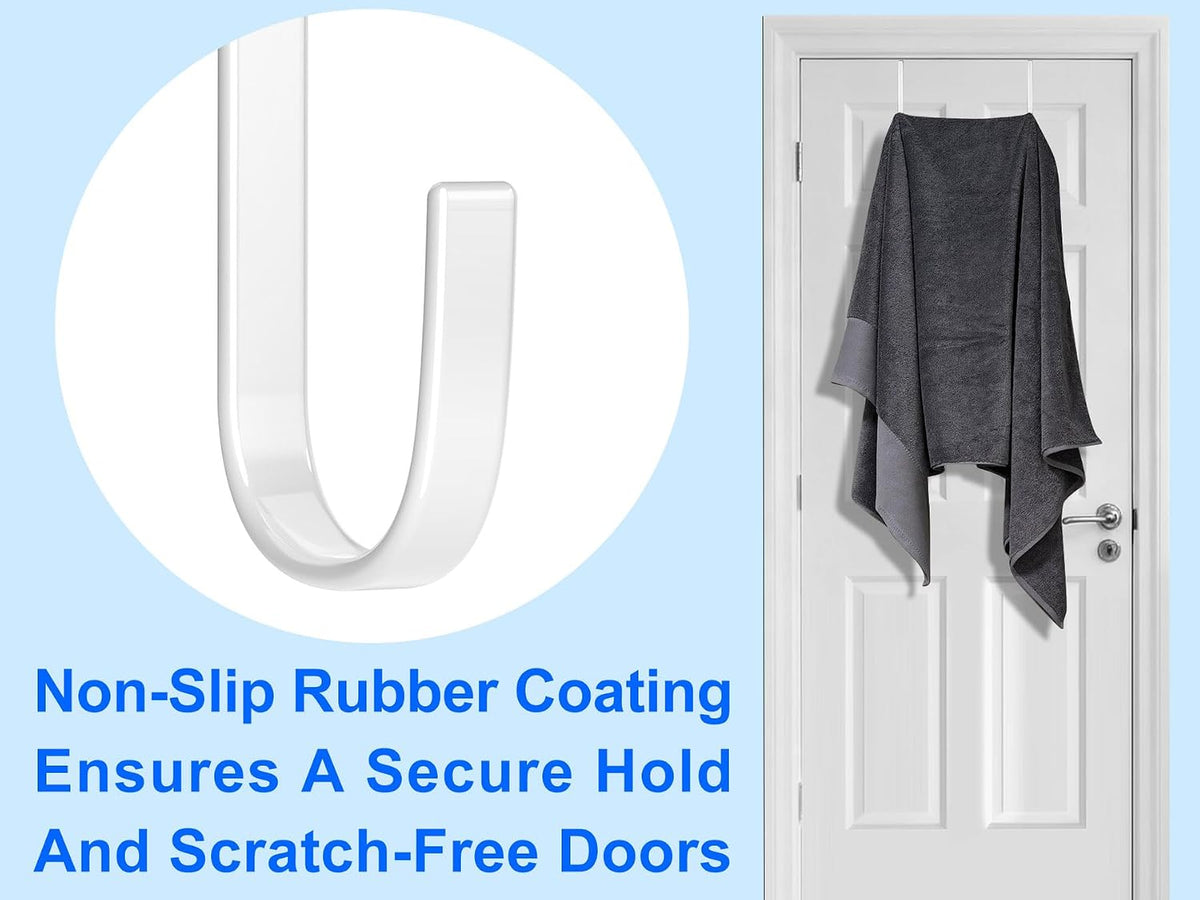 Single Over Thick Front Door Steel Hooks 4 Pack Fit 2" Door 5.5" White