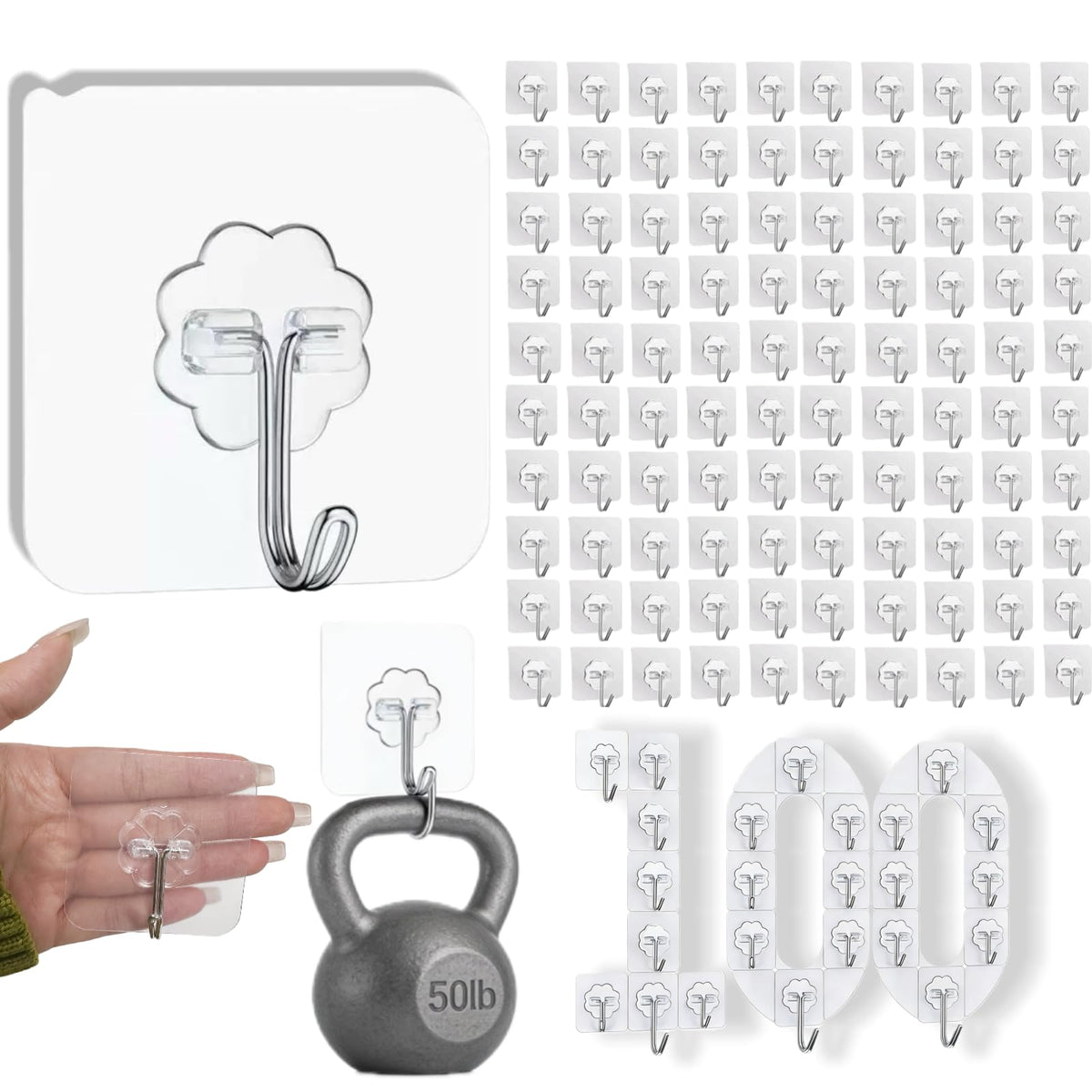 DDMY Clear Adhesive Hooks Heavy Duty Walls Hook 36 Pack for Hanging