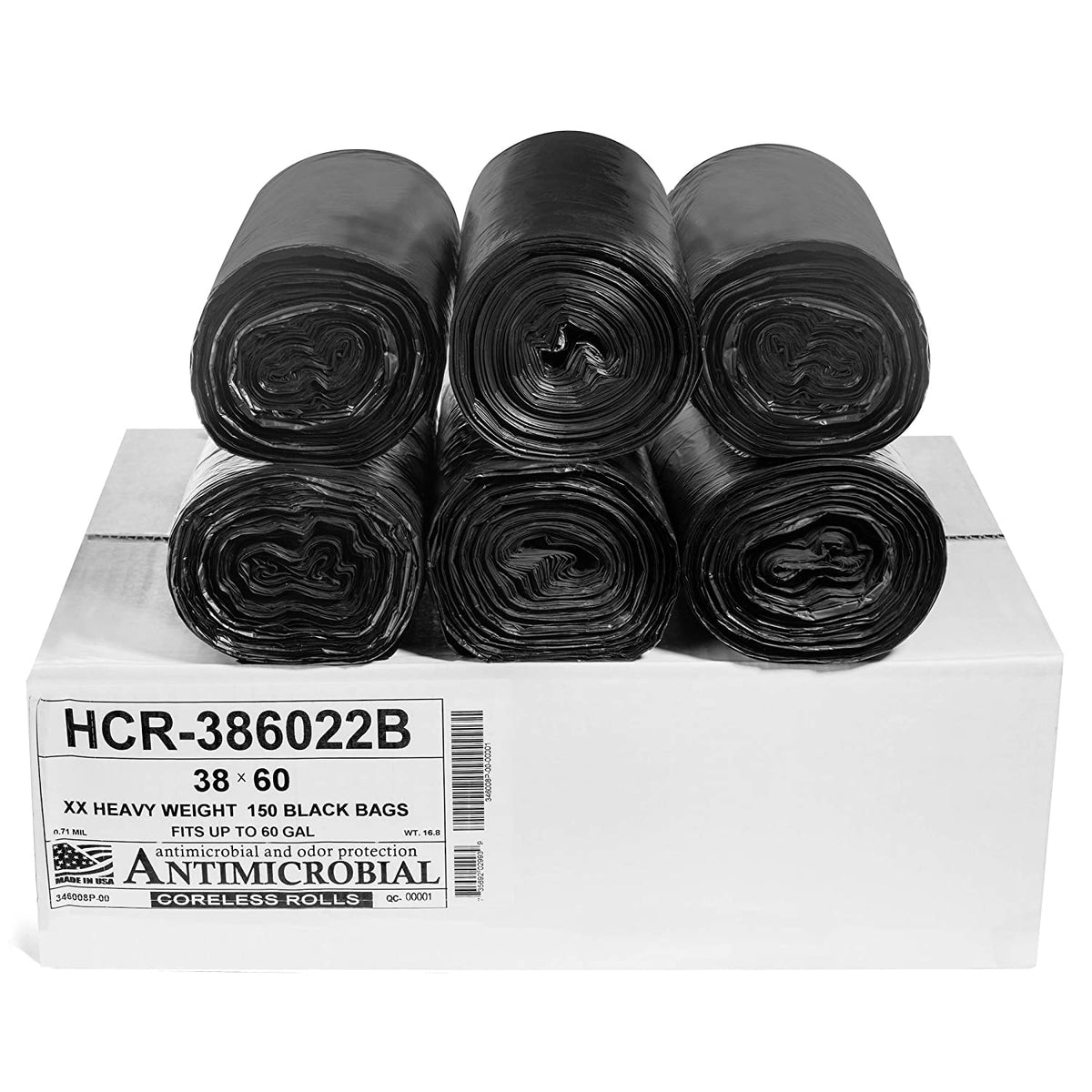 Aluf Plastics 60 Gal Black Trash Bags, 22 Micron (EQ.), 38" x 60" (150 Pk)