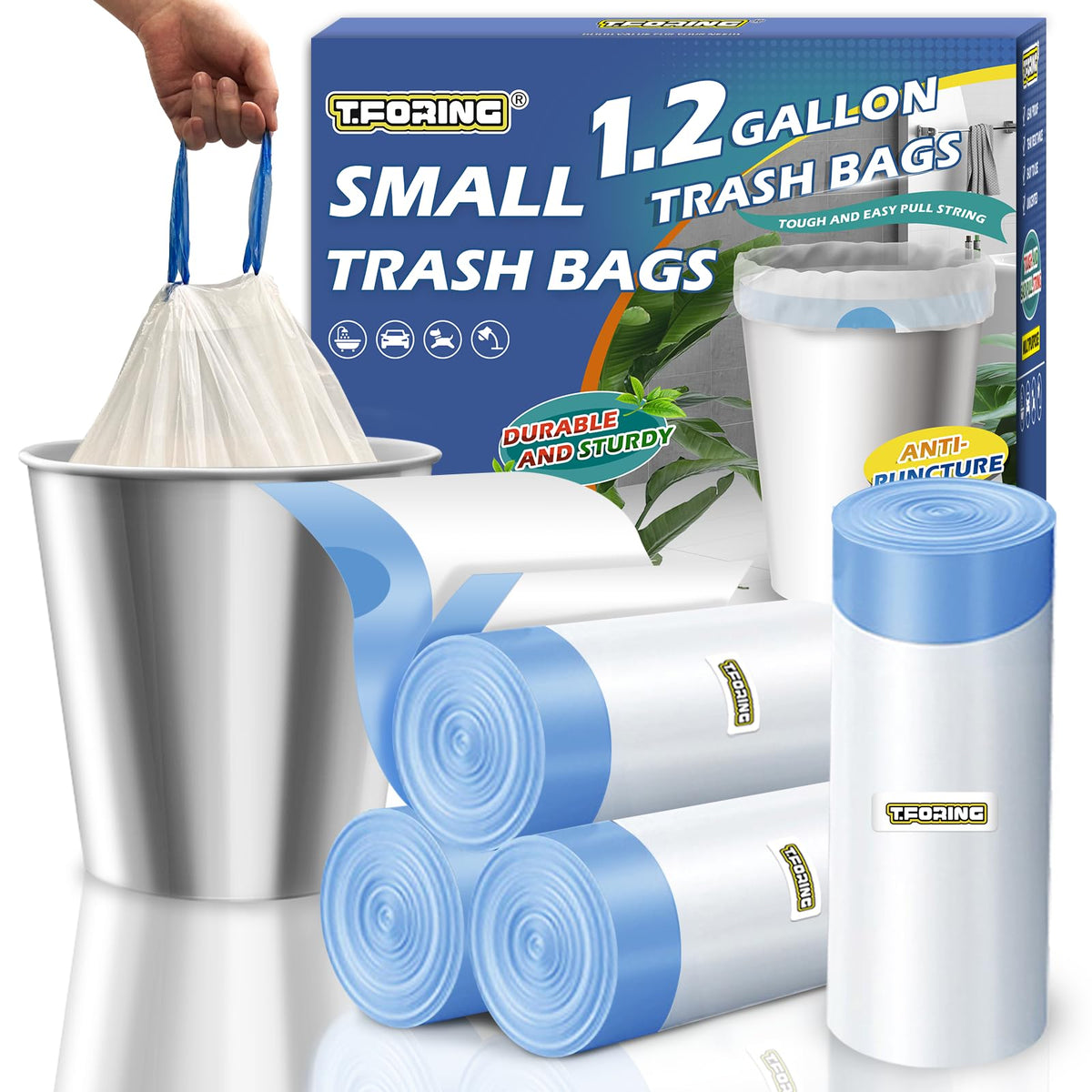 Small Trash Bags 4 Gallon Drawstring,1.1 Mil,Unscented,120 Count