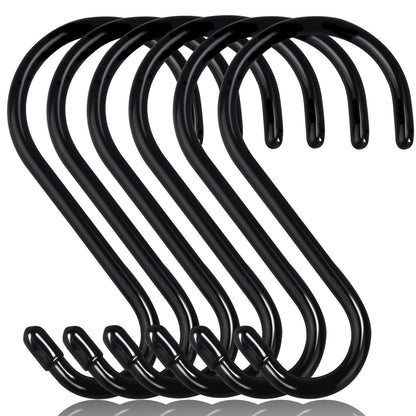 DINGEE 6 Inch Heavy Duty S Hooks, Large S Hook for Hanging Plants, Vinyl Coated S Hook 6 Pack Sturdy Non Slip Black S Hooks for Hanging Closet,Bird Feeders,Kitchen,Large Object,Garden Tools