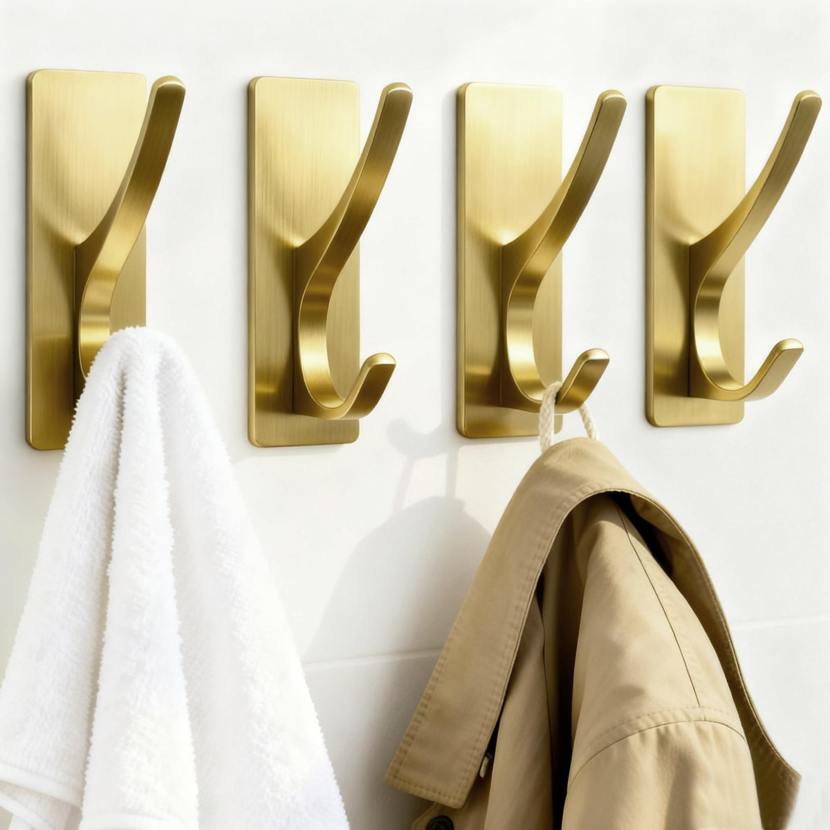 pickpiff White Self-Adhesive Hook, 13LB Hanger for Coat/Towel, 4-Pack