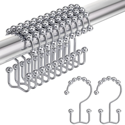Amazer Shower Curtain Hooks, Decorative Rust Proof Stainless Steel Shower Curtain Hooks for Bathroom Shower Rods Set of 12, Polished Nickel
