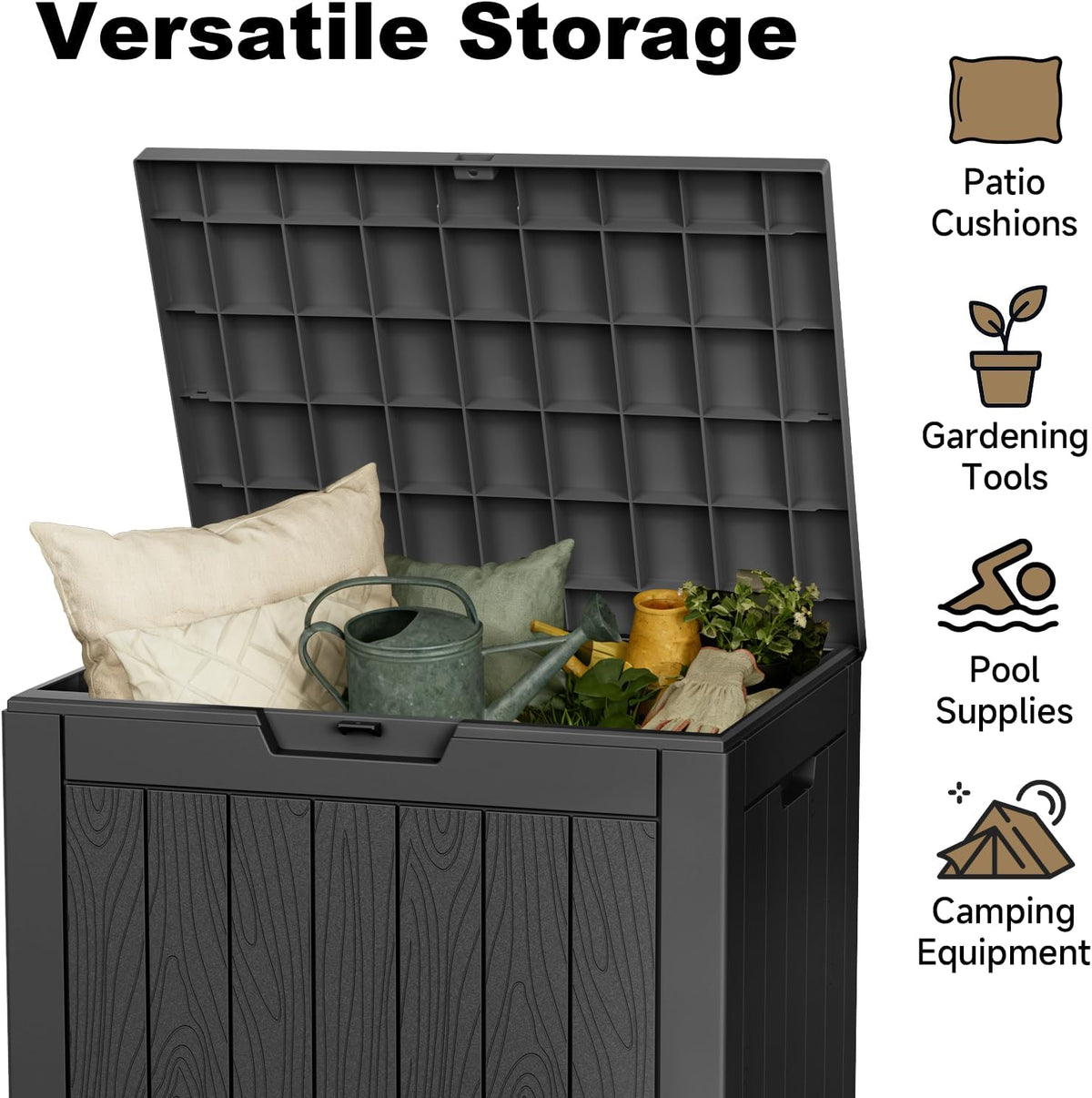 35 Gallon Outdoor Deck Box Lockable Waterproof Storage Black