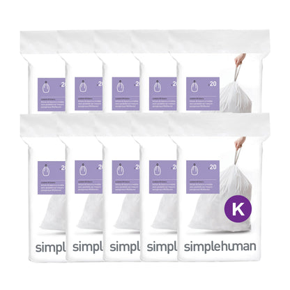 simplehuman Code K 60 Count Custom Fit Liners, Drawstring Kitchen Trash Bags, One-by-One Mess-Free Dispense, Extra Thick & Double Seamed, 50% PCR Plastic, 30-45 Liter / 8-12 Gallon, White