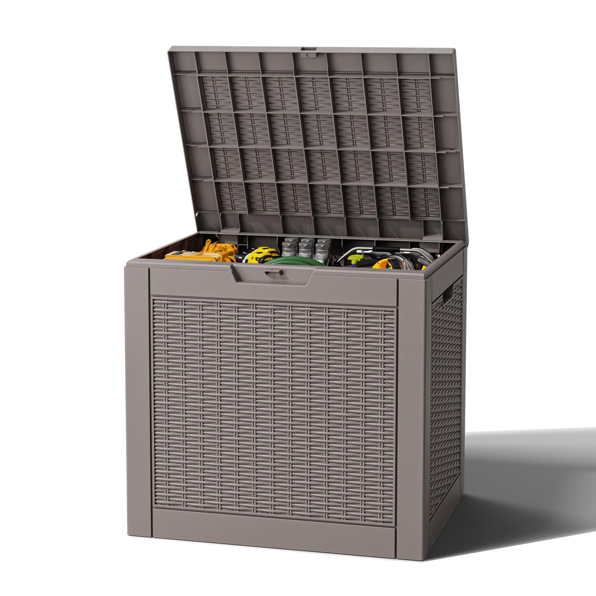 Outdoor Storage Box, Resin Deck Boxes outdoor, Waterproof Storage Box Lockable Lid (Black, 50 Gallon)