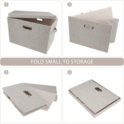 Graciadeco Large Quart Collapsible Stackable Storage Bins with Lids, 3 Packs Beige Linen Fabric Closet Boxes with Lids, Storage Cube Baskets Container Organizers for Bedroom Office(16.6 x 11.7 x 10.8)