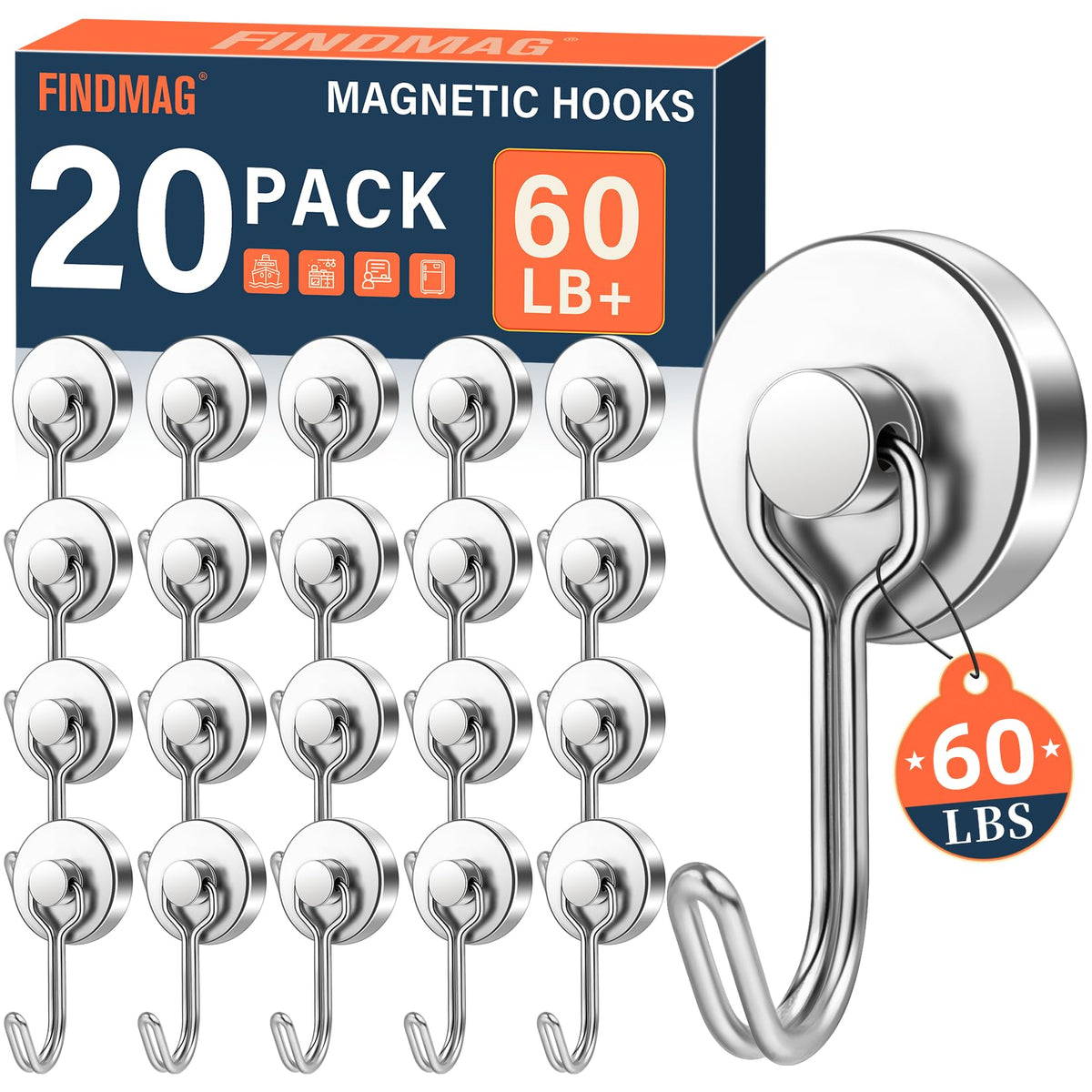 FINDMAG Magnetic Hooks for Cruise Cabins, 6 Pack 30 LB+ Magnet Hooks