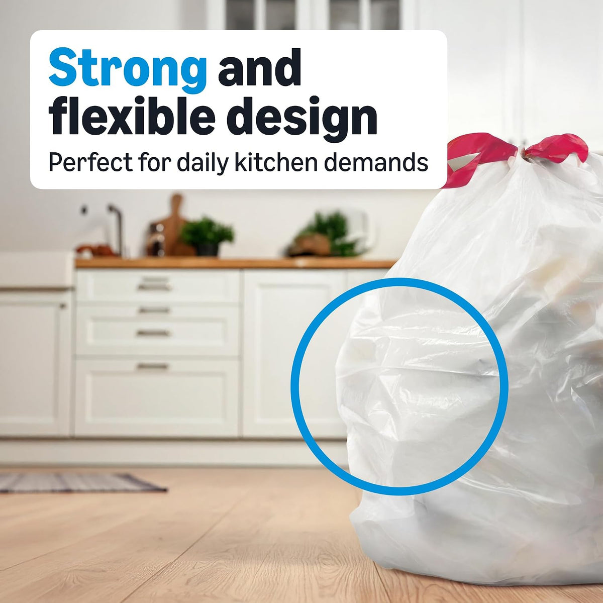Amazon Basics Scented Trash Bags, Tall Kitchen Drawstring, Clean Scent, 13 Gallon, 200 Count, Pack of 1, Packaging May Vary
