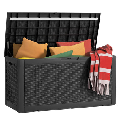 PatioZen 150 Gallon Resin Deck Box, Lockable Patio Outdoor Storage Box for Furniture, Garden Tools and Tools Storage, Waterproof Outside Storage Boxes - Black