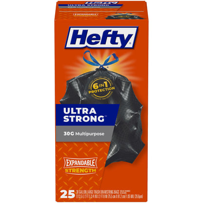 Hefty Ultra Strong 30 Gal Large Trash Bags, Black, Unscented, 25ct