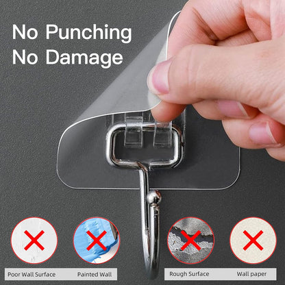 Large Adhesive Wall Hooks Heavy Duty for Hanging 44LB 10pcs Clear No Drill