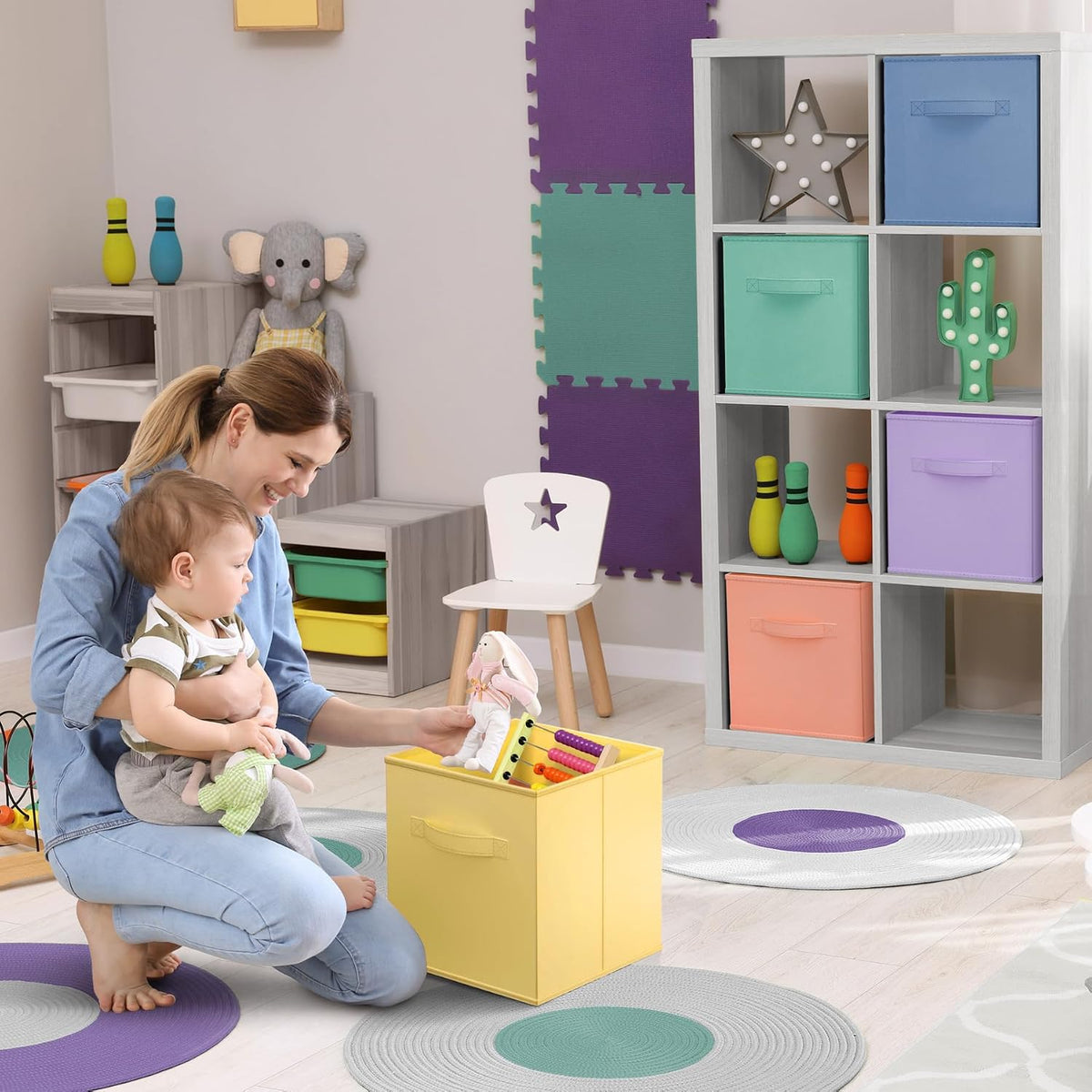 Sorbus Cube Storage Bin, Fabric, 6 Pack (11 Inch, Pastel Multi-Color)
